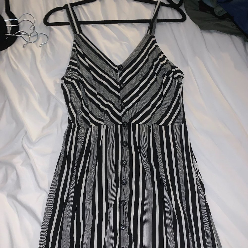 Midi Black and White Striped Dress